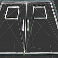 Double Swing Door With Gray Panels And Grid Windows In White Frame