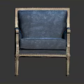 Elegant Blue Upholstered Chair With Gold Frame Armrests And Classic Legs