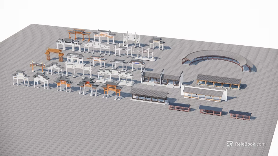 Traditional Ancient Chinese Architecture Complex With Diverse Roof Structures Pavilions And Corridors 3d model 