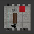 Street Scene Components With Red Telephone Booth Black Street Lamps And Wooden Bench