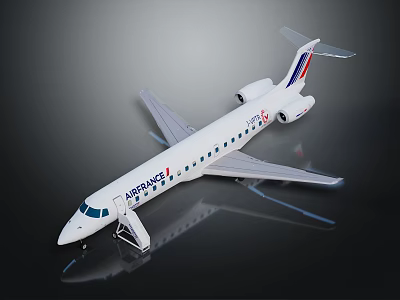 Air France Airplane Model With White Body Blue Red Livery And Boarding Staircase 3d model