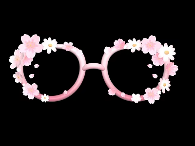 Art Installation Pink Glasses Frame Decorated With Sakura Daisy Flowers And Falling Petals 3d model