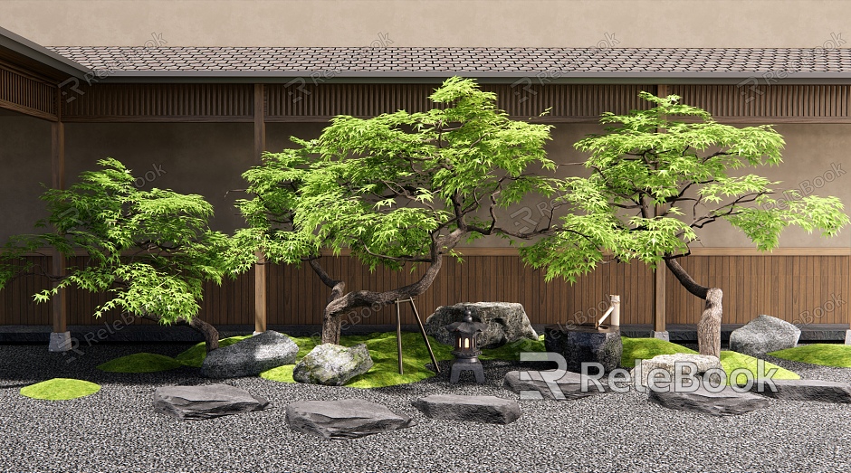 Maple Landscape Tree Courtyard Micro Landscape Ting Stone Head Landscape Landscaping Courtyard Landscape Setches Water Bowl model