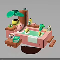 Pink Cartoon Animal Relaxing In Bathtub With Green Plant Yellow Candles Cup And Book