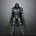 Armored Warrior Figure With Green Cloak Silver Armor And Golden Accents