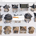 Chinese Traditional Pavilion Models With Various Styles And Wooden Roof Designs