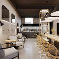 Cozy Restaurant Interior With Christmas Tree Long Wooden Table Sofa Seats And Chairs