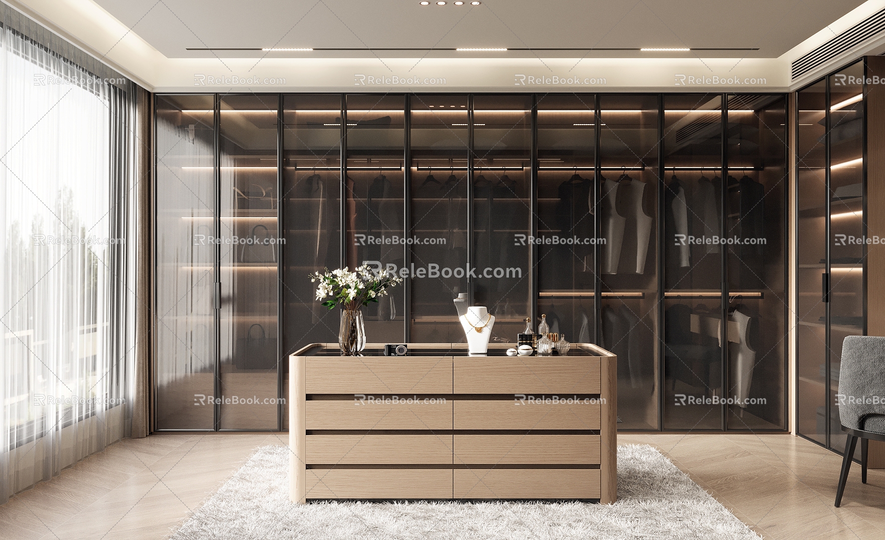 Glass door wardrobe cloakroom 3d model