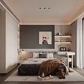 Cozy Kids Room Interior With Bed Pillows Teddy Bear Desk Shelves Wall Art And Rug
