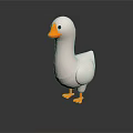 White Duck 3D Model with Orange Beak and Feet Standing on Black Background with Reflection