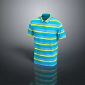 Blue And Yellow Striped Short Sleeve Polo Shirt With Collared Design And Knitted Fabric