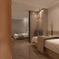 Modern Hotel Guest Room With Comfortable Bed Wall Mounted TV And Soft Lighting