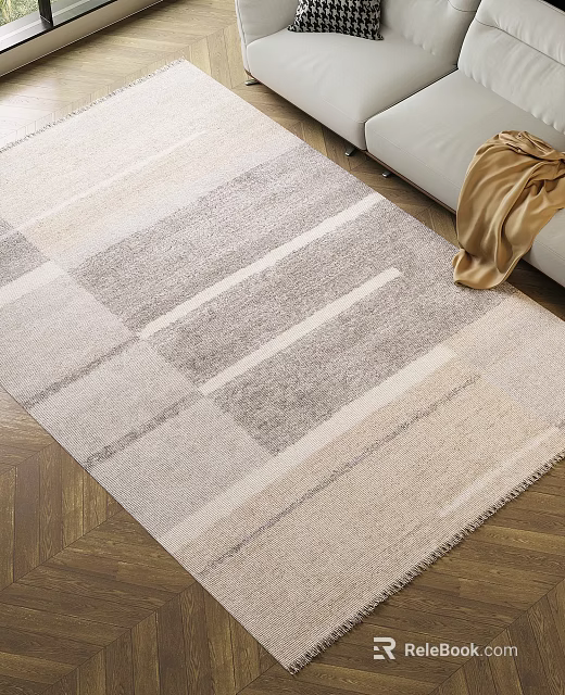 Neutral Toned Square Area Rug With Geometric Patterns In Living Room 3d model 
