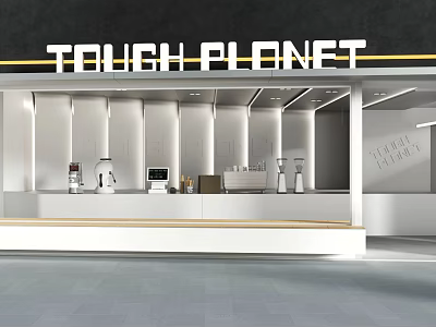 Tough Planet Cafe Modern Interior With White Walls Open Counter And Coffee Machines 3d model