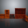 Various Wooden Furniture Pieces Including Bookshelf Cabinet And Display Stand Set