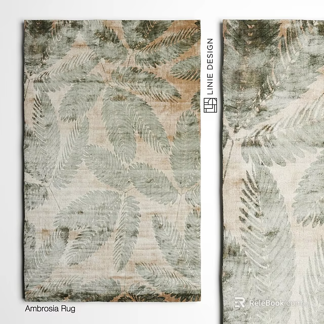 Natural Leaf Pattern Square Rug with Beige and Green Tones for Modern Living Space 3d model 