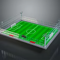 Detailed Miniature Soccer Field Model With Green Turf Fence Goalposts And Lighting