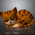 Adorable Orange Striped Sleeping Cat Decorative Figurine With Closed Eyes And Dark Surface Reflection