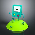 Cartoon Electronic Device Featuring Blue Body White Face Smiling Expression Arms Legs On Green Grass
