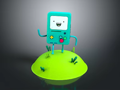 Cartoon Electronic Device Featuring Blue Body White Face Smiling Expression Arms Legs On Green Grass 3d model