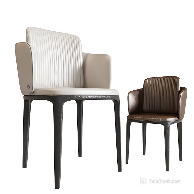 Modern Dining Chairs With Armrests White And Brown Upholstery And Black Legs 3d model 