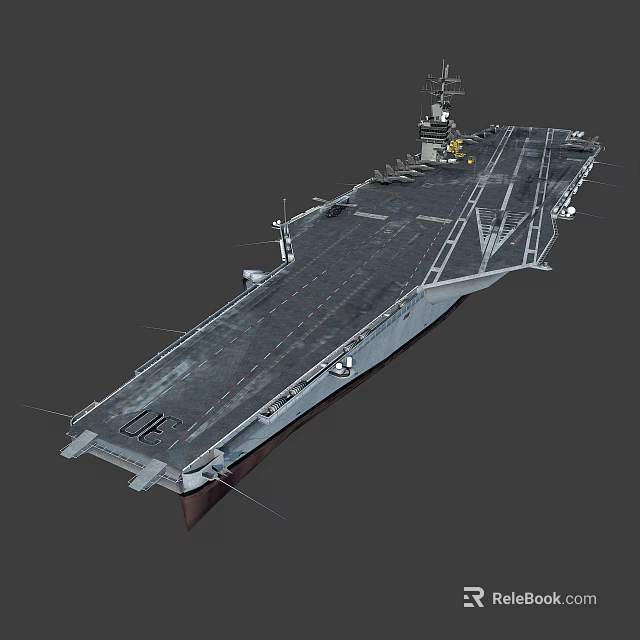 Detailed 3D Model Of Large Gray Aircraft Carrier With Main Deck And Island Structure 3d model
