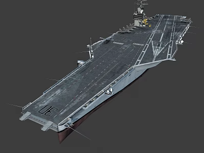 Detailed 3D Model Of Large Gray Aircraft Carrier With Main Deck And Island Structure 3d model