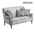 Comfortable Gray Sofa With Green Patterned And Light Colored Pillows 3d model