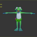 Cartoon Green Frog Character 3D Model With Outstretched Arms And Yellow Shorts