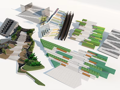 Park Landscape Design Featuring Pathways Green Terraces Steps And Varied Layouts 3d model