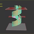 Modern Sculpture Featuring Wooden Spiral Structure And Layered White Transparent Platforms