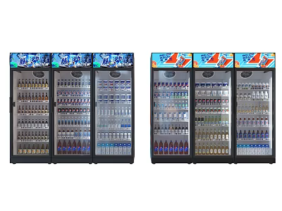 Commercial Display Refrigerators Stocked With Bottled Drinks And Coca-Cola Stickers 3d model