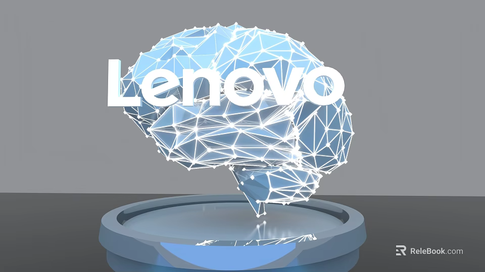 Lenovo Brain Model With Geometric Wireframe Structure On Circular Base 3d model