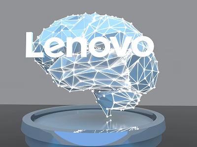 Lenovo Brain Model With Geometric Wireframe Structure On Circular Base 3d model