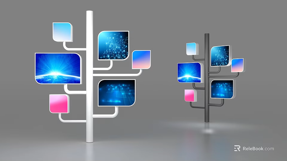Commercial Tree Shaped Multi Screen Digital Signage Equipment for Business Information 3d model 