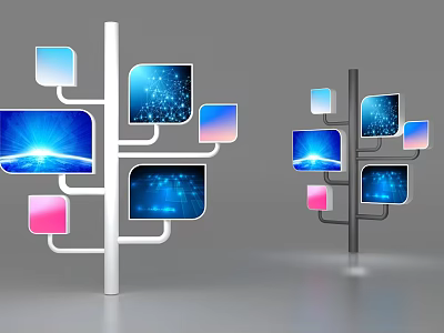 Commercial Tree Shaped Multi Screen Digital Signage Equipment for Business Information 3d model
