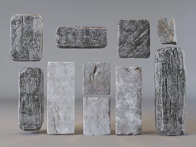 Natural Stone and Wood Textured Blocks with Varied Shapes and Surfaces 3d model