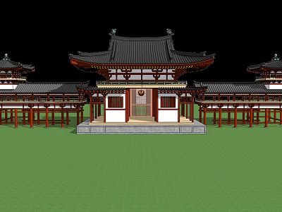 Traditional Chinese Garden Landscape With Pagoda Style Roofs And Symmetrical Wooden Structures 3d model