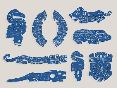 Blue Animal Shaped Wall Decor With Intricate Patterns And Various Designs 3d model