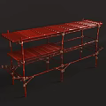Red Bamboo Storage Rack with Multi Tiered Shelves and Tied Details for Home Organization