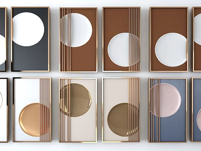 Modern Decorative Wall Art Featuring Circular Shapes And Golden Frames 3d model