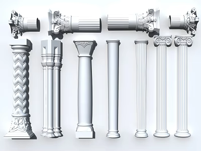 Classical Roman Columns Featuring Ornate Carvings Various Styles And Intricate Architectural Details 3d model