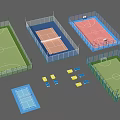 Multiple Sports Courts Setup Including Football Tennis Basketball Areas With Fencing And Seats