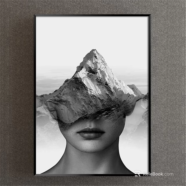 Artistic Black and White Portrait With Human Face Merged With Mountain Silhouette 3d model 