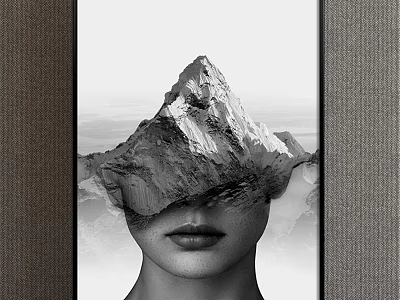 Artistic Black and White Portrait With Human Face Merged With Mountain Silhouette 3d model
