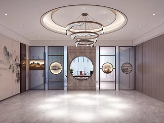 Chinese Screen Partition Chinese Chandelier Chinese Restaurant Room 3d model