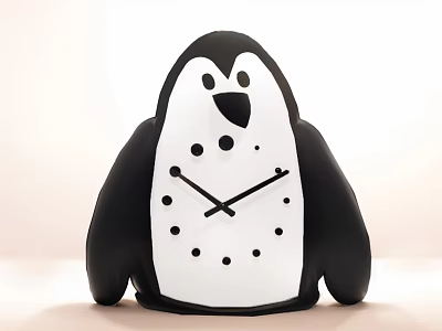 Cute Penguin Shaped Decorative Clock With Black And White Design And Adorable Look 3d model