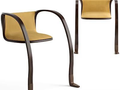 Modern Single Chair With Curved Wooden Frame And Yellow Cushion Design 3d model