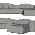 Modern Gray Sectional Sofa with Multiple Cushions Chaise Lounge and Throw Blanket 3d model