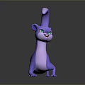 Purple Cat like Creature Character with Long Tail Blue Eyes and 3D Model Design